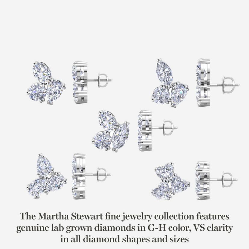 Lab Created 3 Carat Lab Grown Diamond Cluster Stud Earrings Available In 14 Karat White Or Yellow Gold, Marquise-Round-Pear