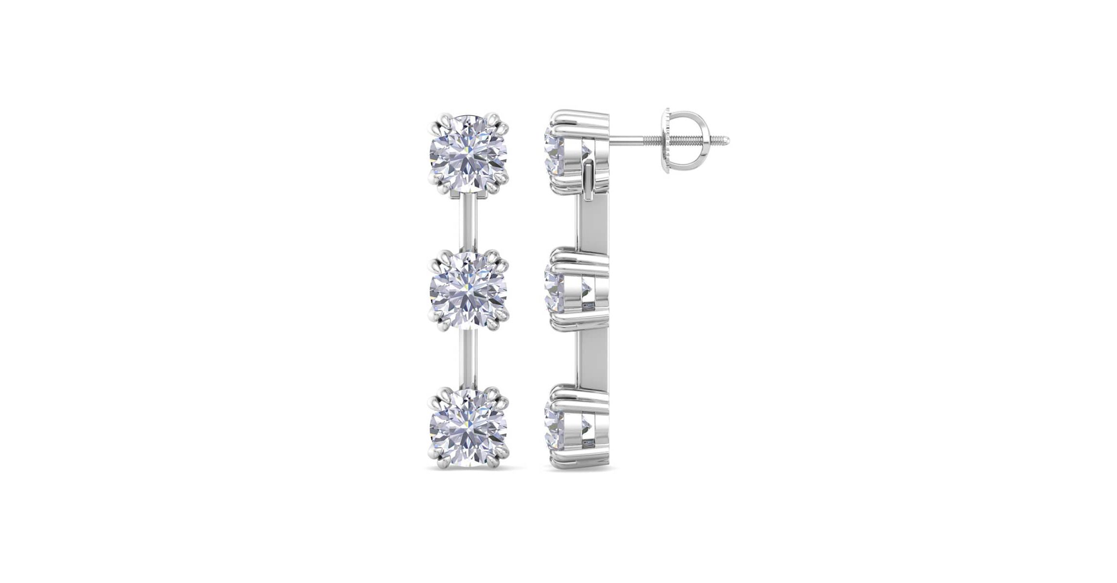 Lab Created 3 Carat Round Shape Lab Grown Diamond Drop Earrings Available In 14 Karat White Or Yellow Gold
