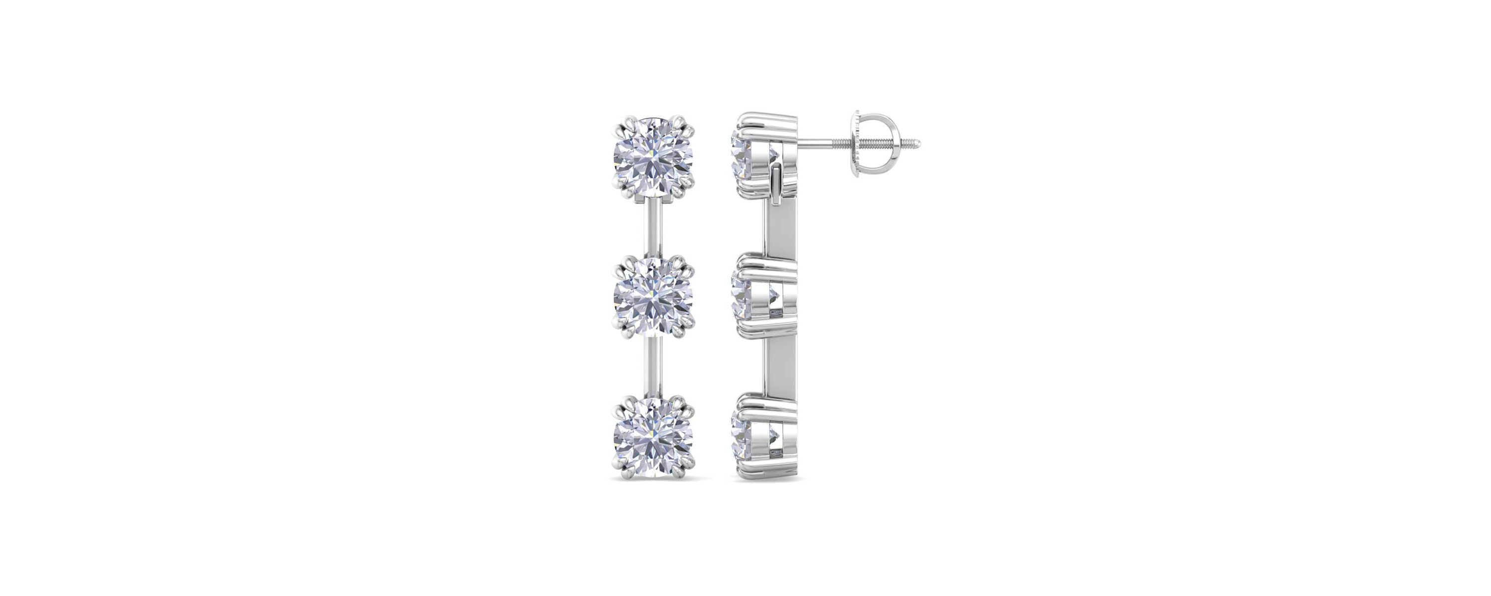 Lab Created 3 Carat Round Shape Lab Grown Diamond Drop Earrings Available In 14 Karat White Or Yellow Gold