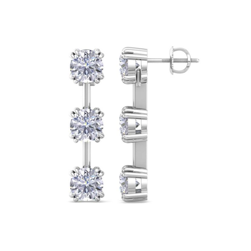 Lab Created 3 Carat Round Shape Lab Grown Diamond Drop Earrings Available In 14 Karat White Or Yellow Gold
