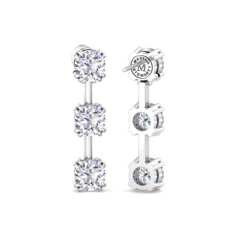 Lab Created 3 Carat Round Shape Lab Grown Diamond Drop Earrings Available In 14 Karat White Or Yellow Gold