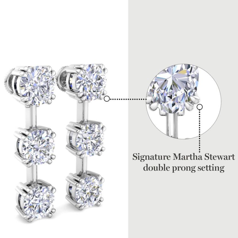 Lab Created 3 Carat Round Shape Lab Grown Diamond Drop Earrings Available In 14 Karat White Or Yellow Gold