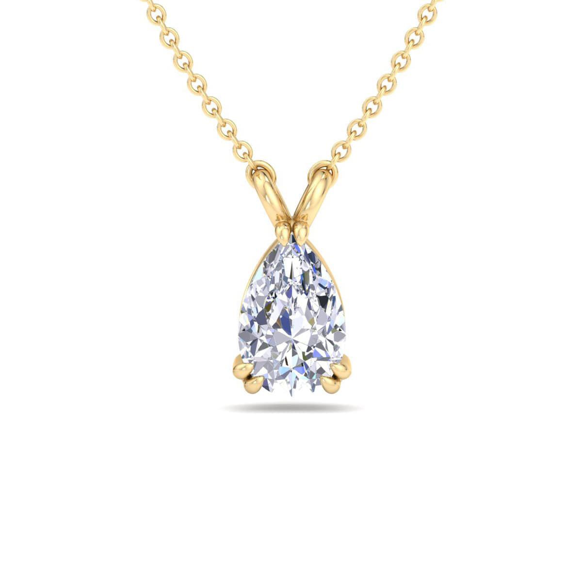 Lab Created 1 Carat Pear Shape Lab Grown Diamond Solitaire Necklace Available In 14K White and Yellow Gold