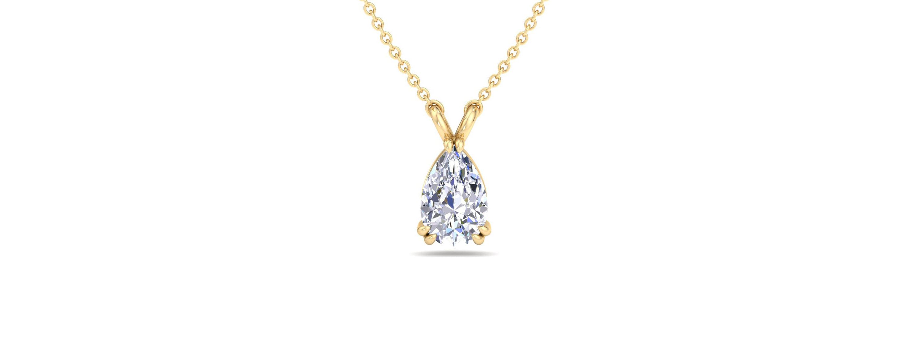 Lab Created 1 Carat Pear Shape Lab Grown Diamond Solitaire Necklace Available In 14K White and Yellow Gold