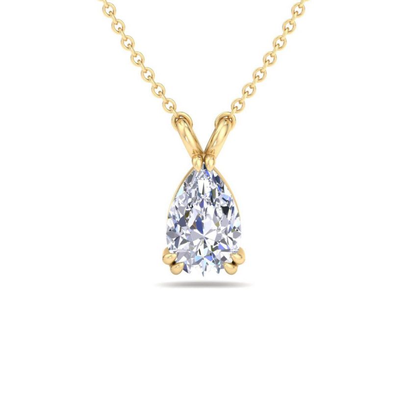 Lab Created 1 Carat Pear Shape Lab Grown Diamond Solitaire Necklace Available In 14K White and Yellow Gold