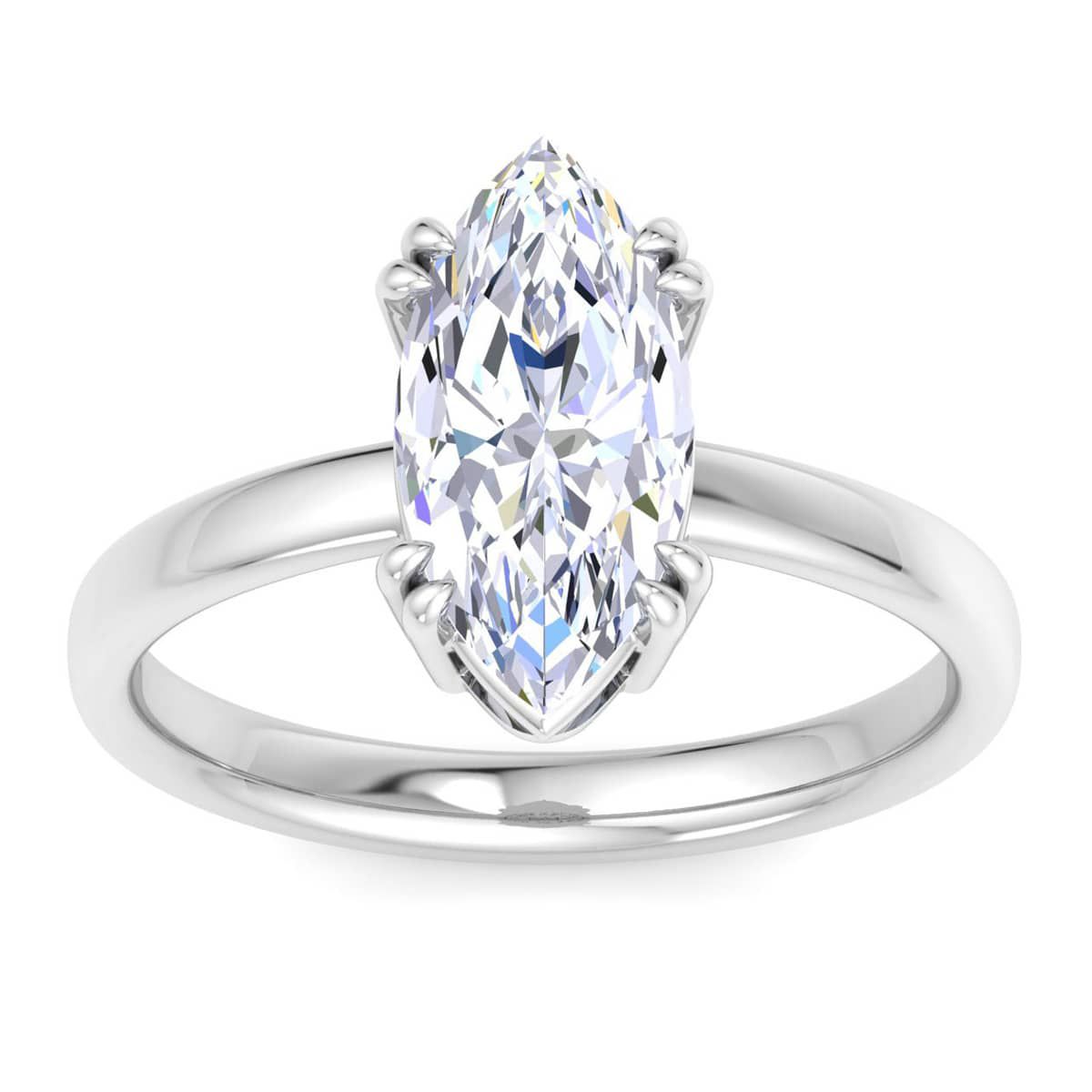 Lab Created 2 Carat Marquise Shape Lab Grown Diamond Solitaire Engagement Ring Available in 14K White and Yellow Gold