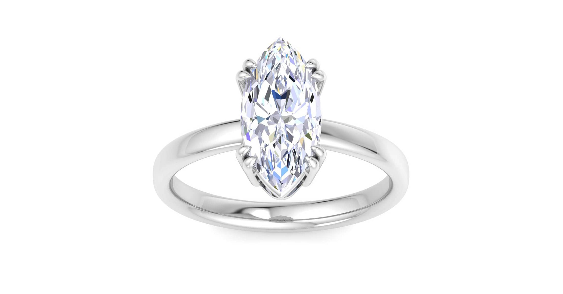 Lab Created 2 Carat Marquise Shape Lab Grown Diamond Solitaire Engagement Ring Available in 14K White and Yellow Gold