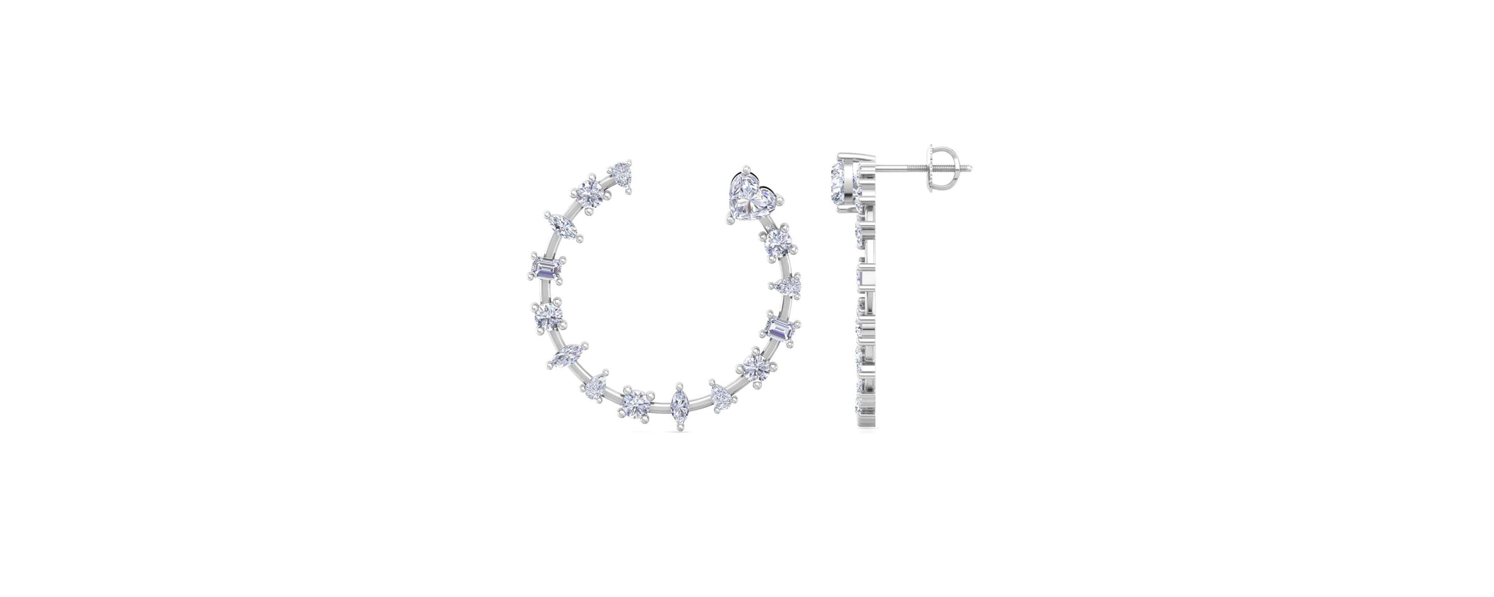 Lab Created 3 Carat Lab Grown Diamond Fancy Hoop Earrings Available In 14 Karat White Or Yellow Gold