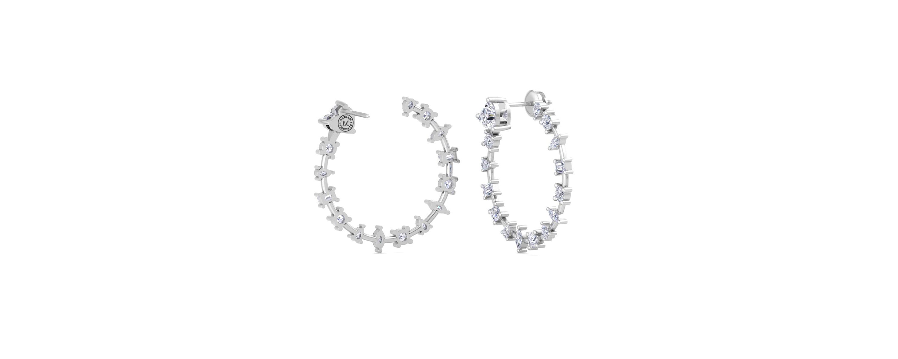 Lab Created 3 Carat Lab Grown Diamond Fancy Hoop Earrings Available In 14 Karat White Or Yellow Gold