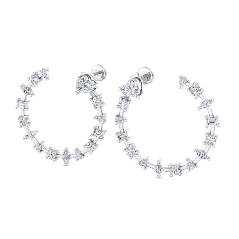 Lab Created 3 Carat Lab Grown Diamond Fancy Hoop Earrings Available In 14 Karat White Or Yellow Gold