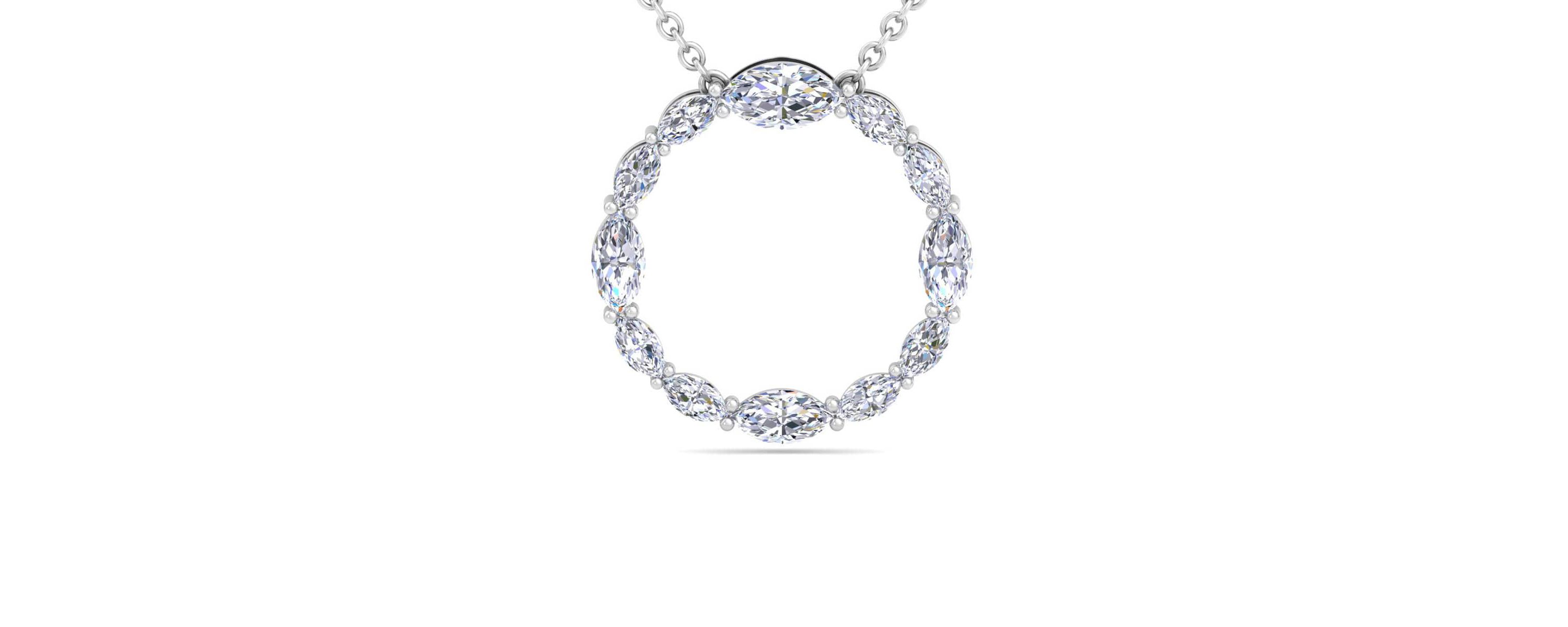 Lab Created 4 Carat Lab Grown Diamond Marquise Circle Necklace Available In 14K White and Yellow Gold
