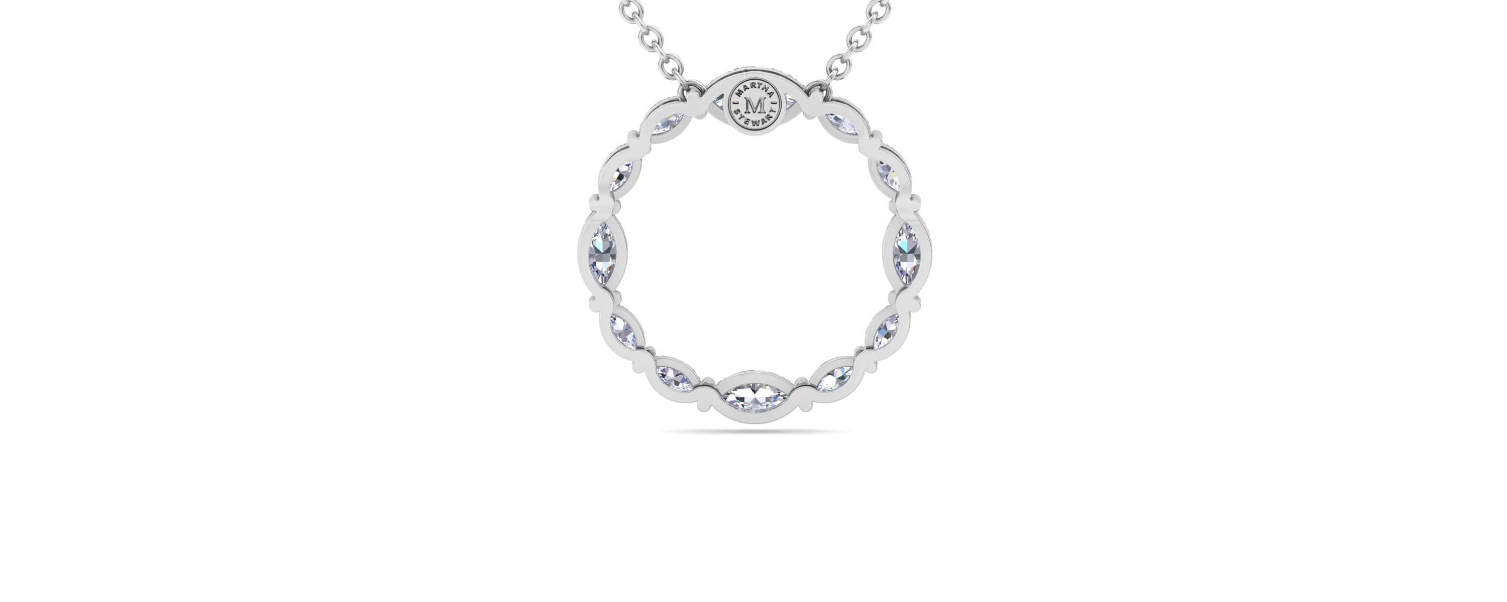 Lab Created 4 Carat Lab Grown Diamond Marquise Circle Necklace Available In 14K White and Yellow Gold