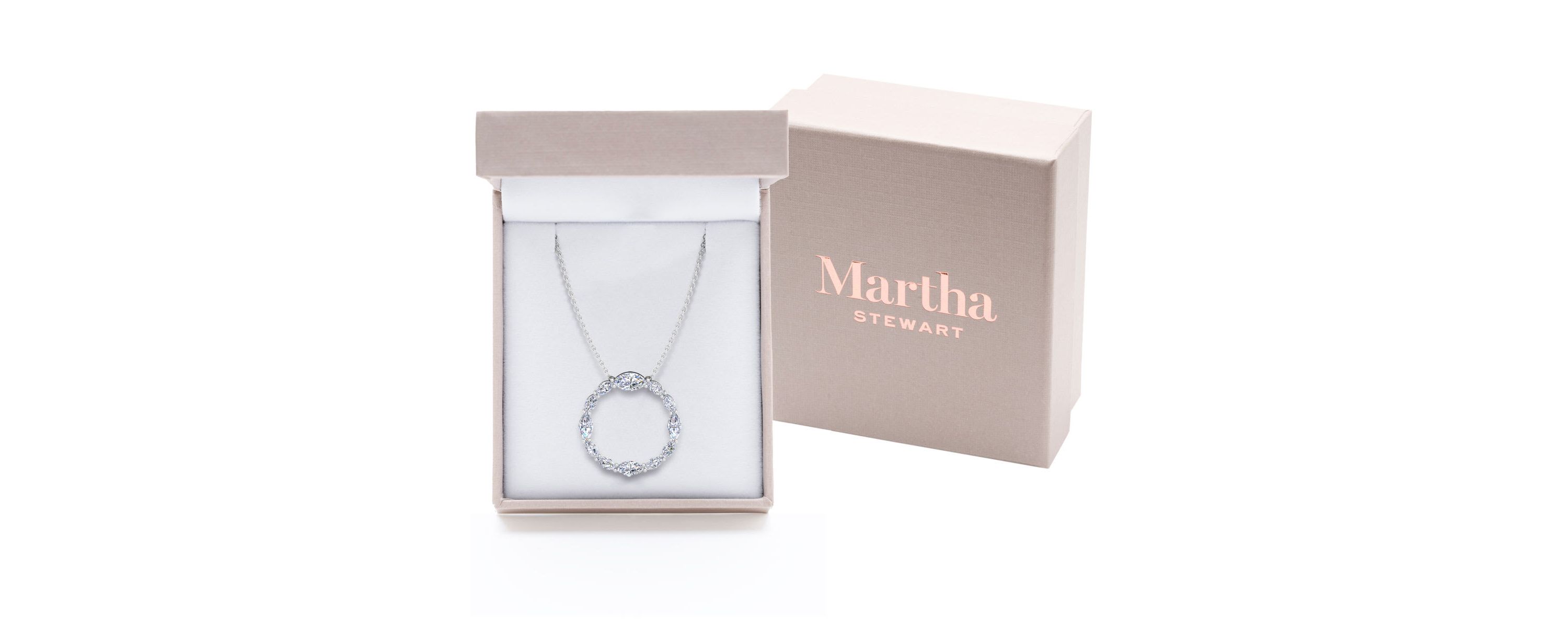 Lab Created 4 Carat Lab Grown Diamond Marquise Circle Necklace Available In 14K White and Yellow Gold