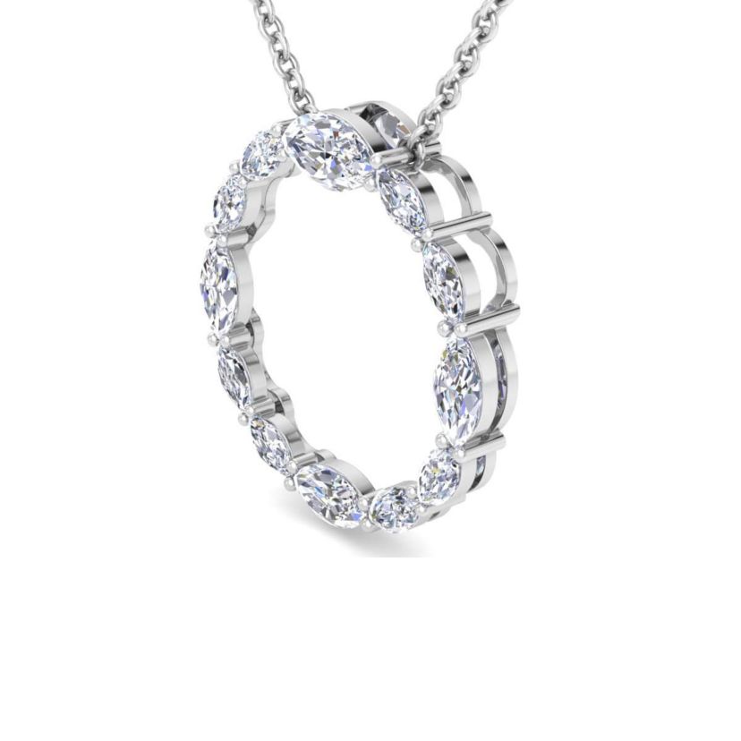 Lab Created 4 Carat Lab Grown Diamond Marquise Circle Necklace Available In 14K White and Yellow Gold