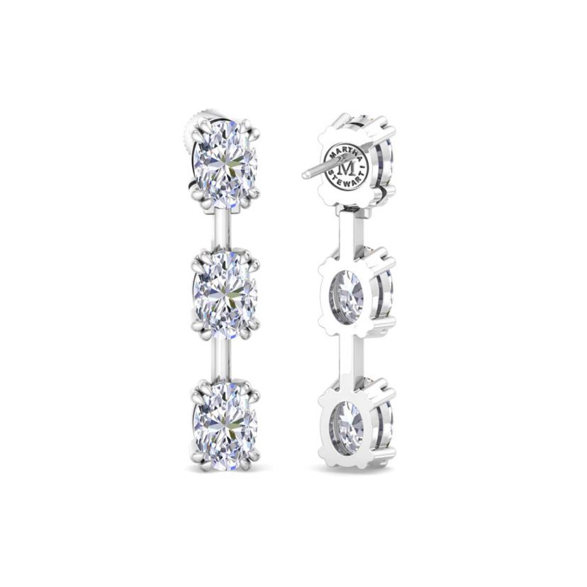 Lab Created 3 Carat Oval Shape Lab Grown Diamond Drop Earrings Available In 14 Karat White Or Yellow Gold