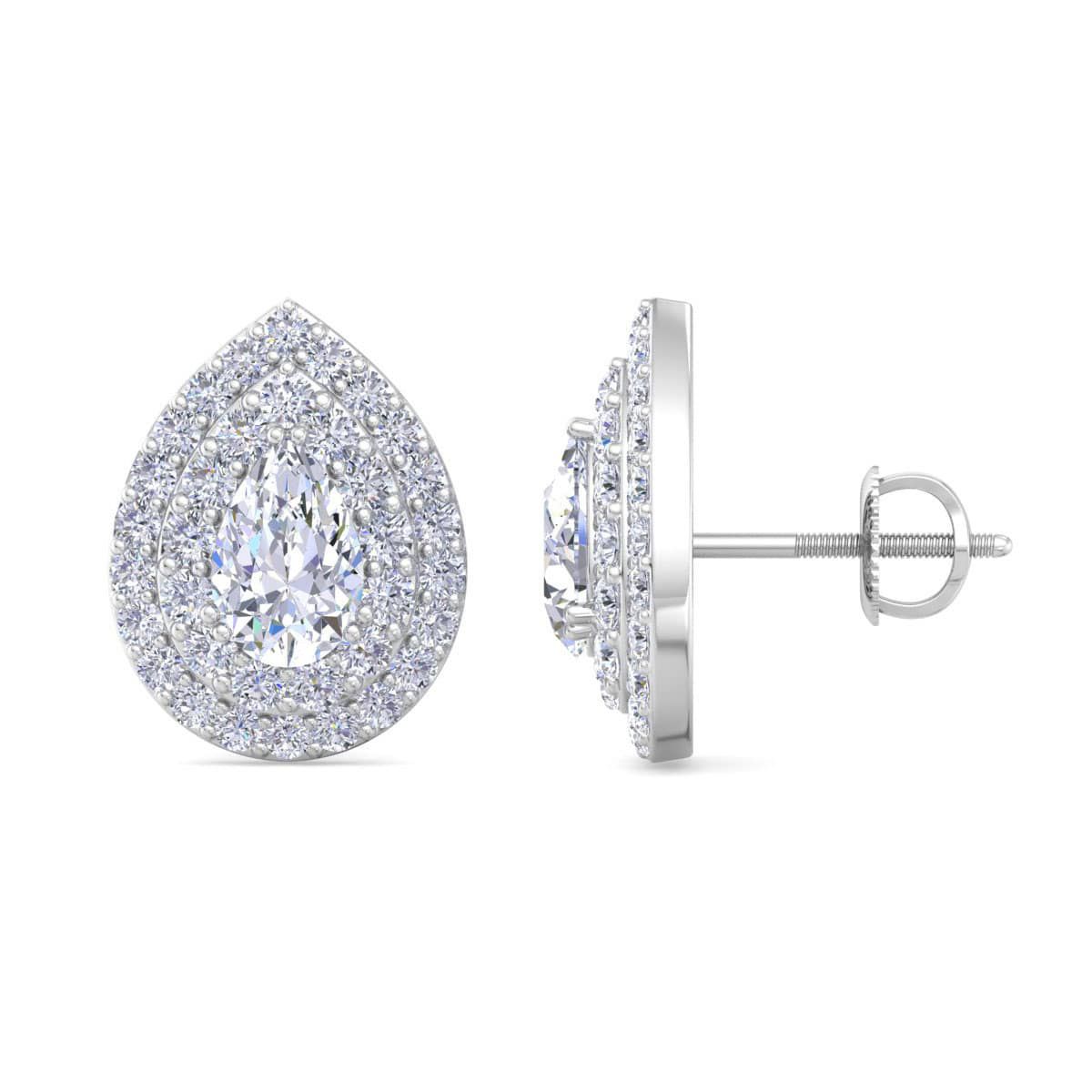 Lab Created 4 Carat Pear Shape Lab Grown Diamond Halo Stud Earrings Available In 14 Karat White Or Yellow Gold