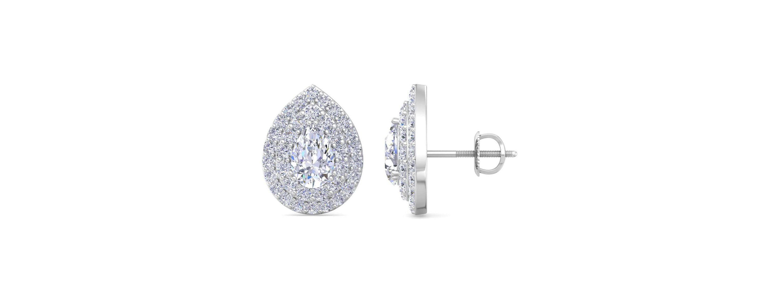 Lab Created 4 Carat Pear Shape Lab Grown Diamond Halo Stud Earrings Available In 14 Karat White Or Yellow Gold