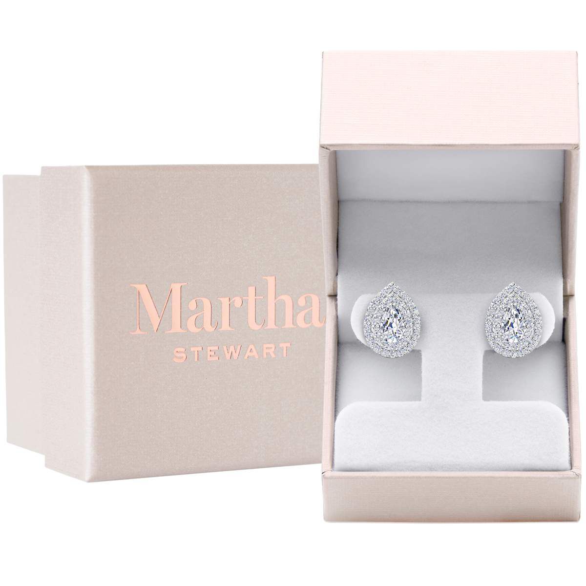 Lab Created 4 Carat Pear Shape Lab Grown Diamond Halo Stud Earrings Available In 14 Karat White Or Yellow Gold