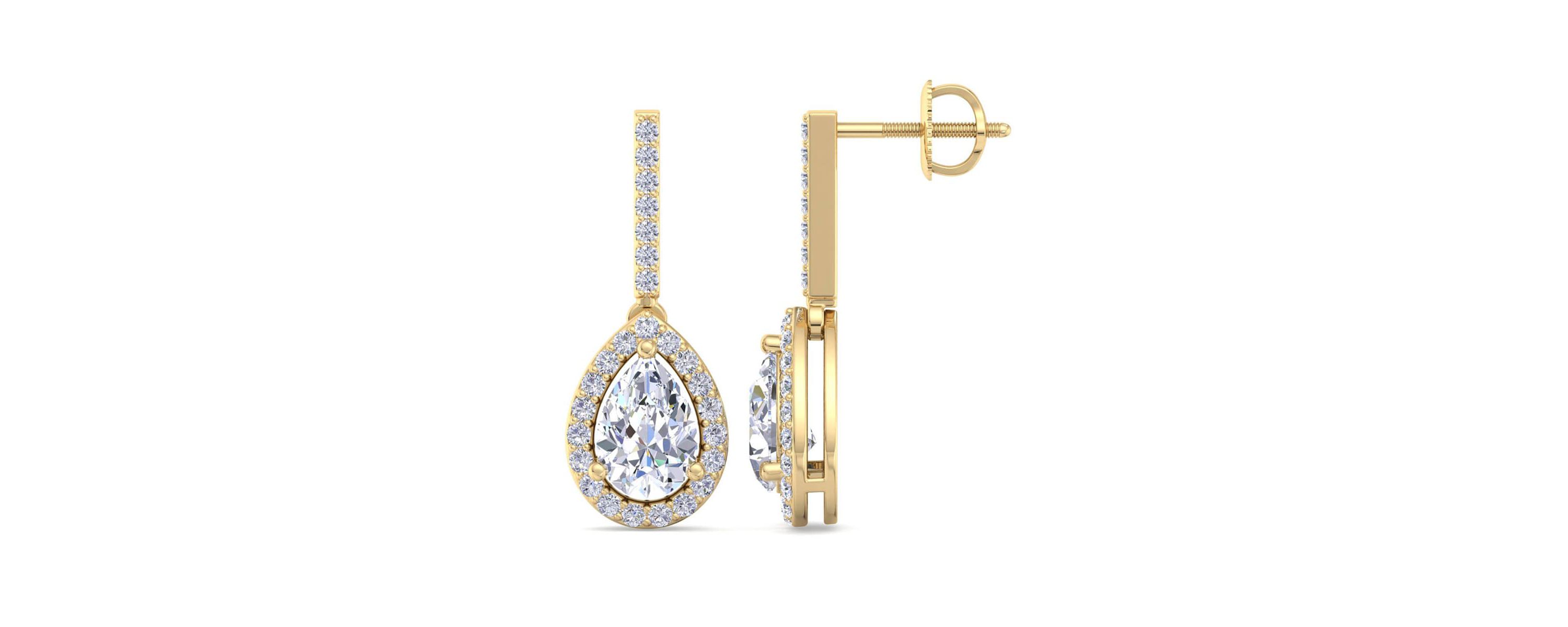Lab Created 2 1/2 Carat Pear Shape Lab Grown Diamond Drop Earrings Available In 14 Karat White Or Yellow Gold