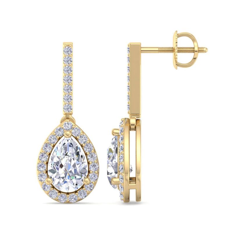Lab Created 2 1/2 Carat Pear Shape Lab Grown Diamond Drop Earrings Available In 14 Karat White Or Yellow Gold