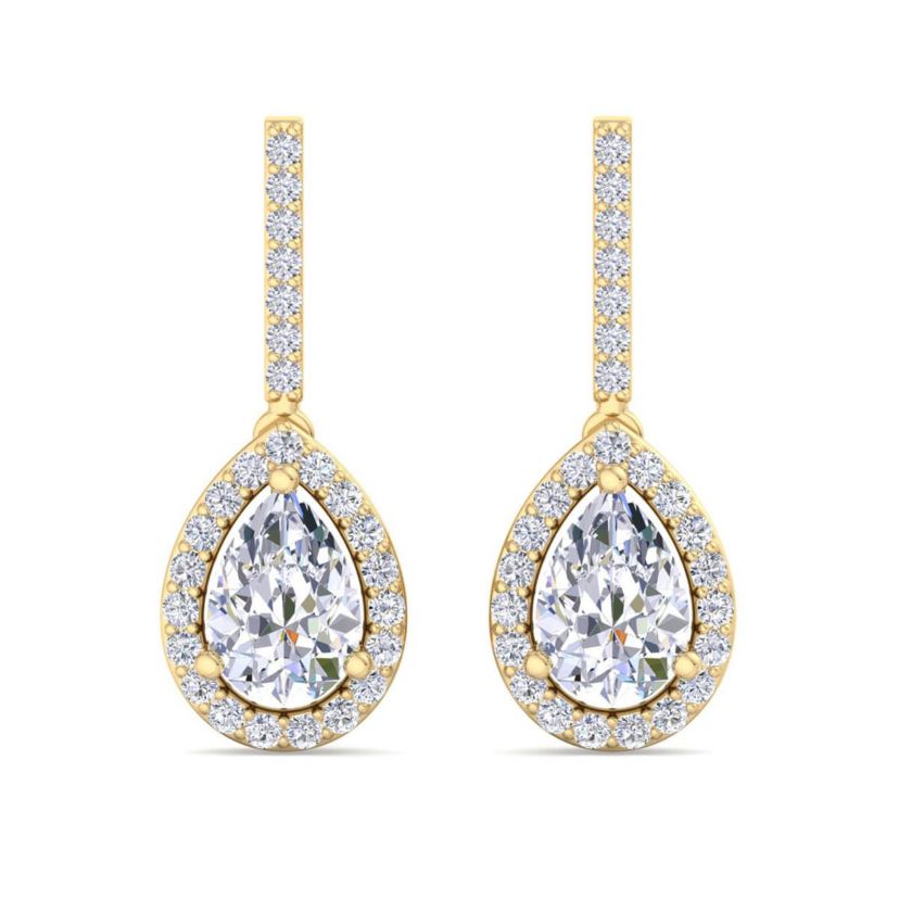 Lab Created 2 1/2 Carat Pear Shape Lab Grown Diamond Drop Earrings Available In 14 Karat White Or Yellow Gold
