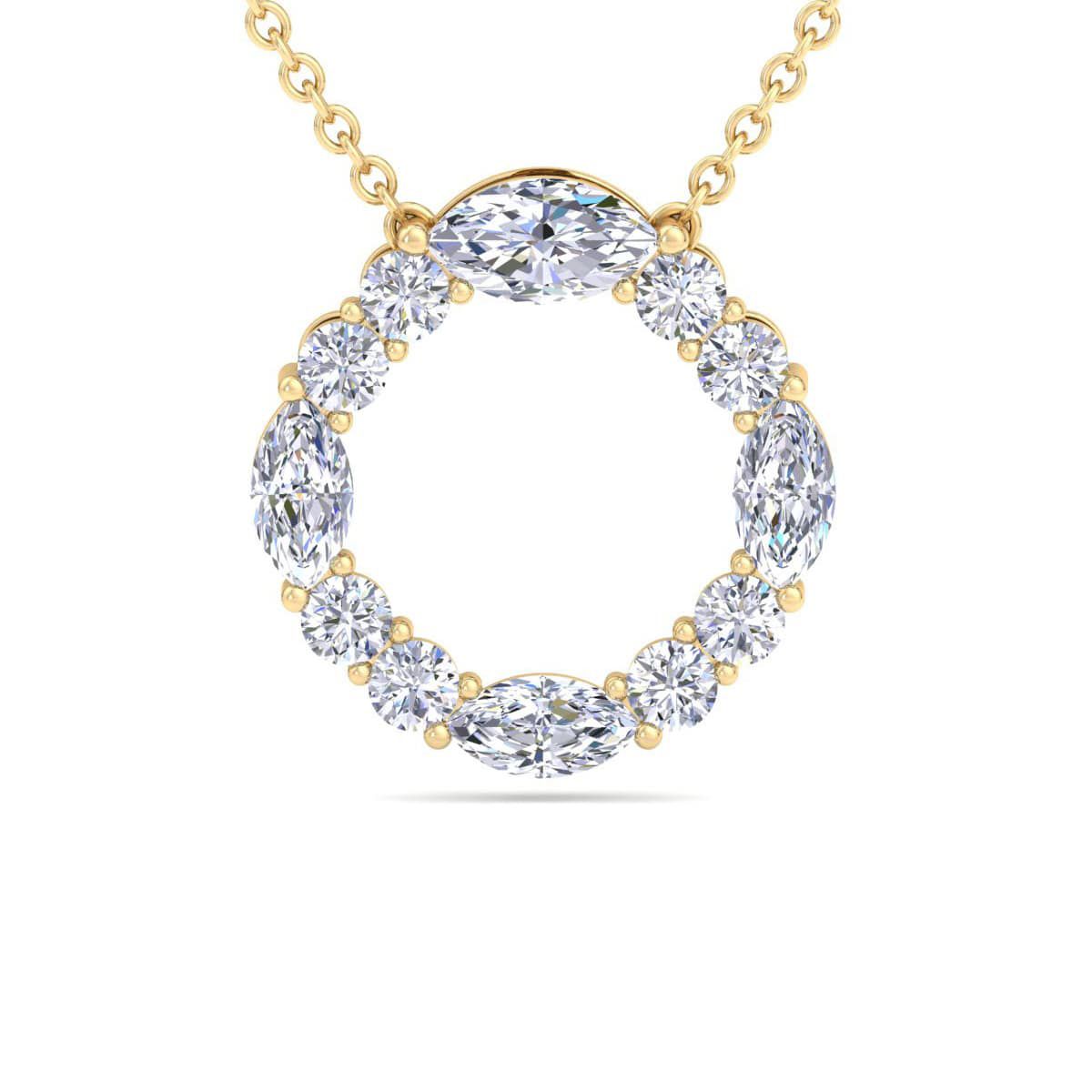 Lab Created 4 Carat Lab Grown Diamond Marquise and Round Circle Necklace Available In 14K White and Yellow Gold