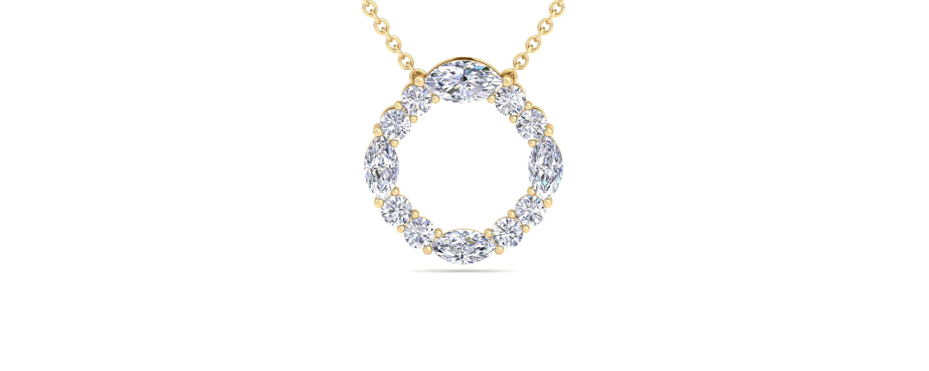 Lab Created 4 Carat Lab Grown Diamond Marquise and Round Circle Necklace Available In 14K White and Yellow Gold