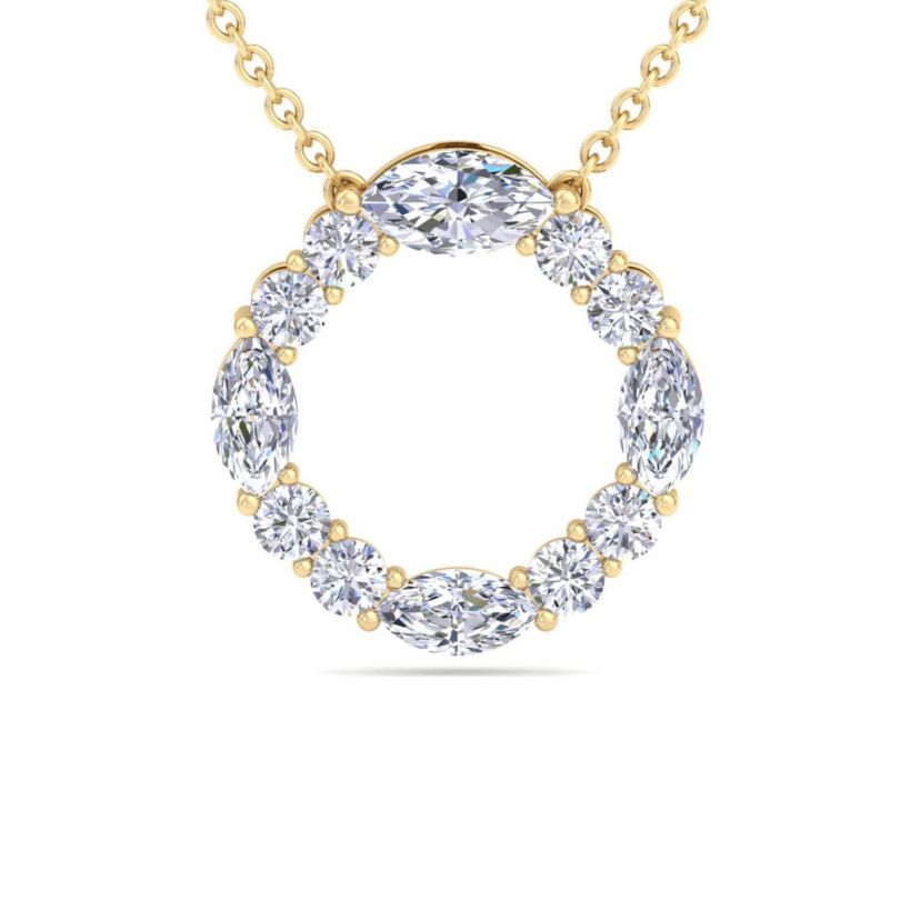 Lab Created 4 Carat Lab Grown Diamond Marquise and Round Circle Necklace Available In 14K White and Yellow Gold