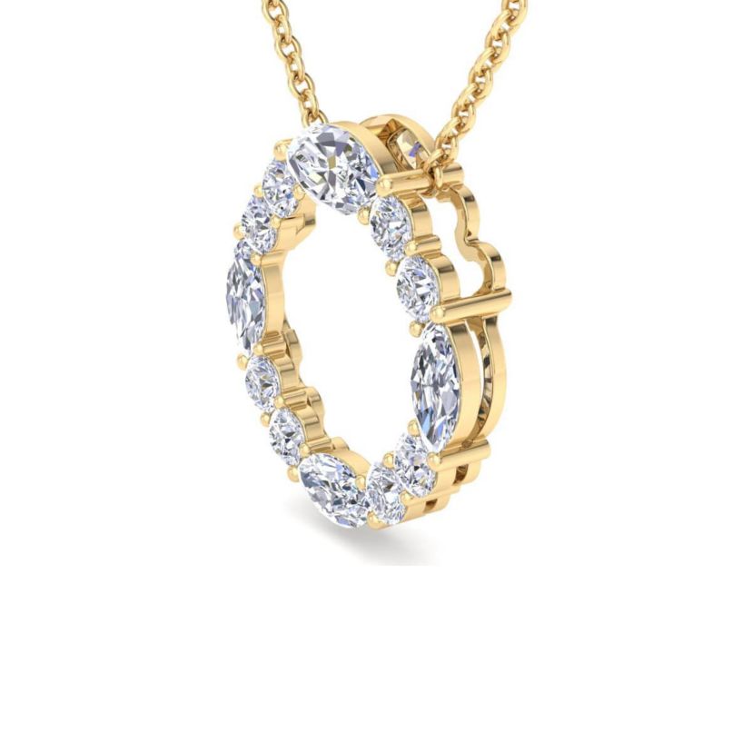 Lab Created 4 Carat Lab Grown Diamond Marquise and Round Circle Necklace Available In 14K White and Yellow Gold