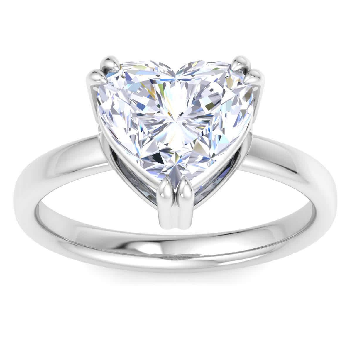 Lab Created 3 Carat Heart Shape Lab Grown Diamond Solitaire Engagement Ring Available in 14K White and Yellow Gold
