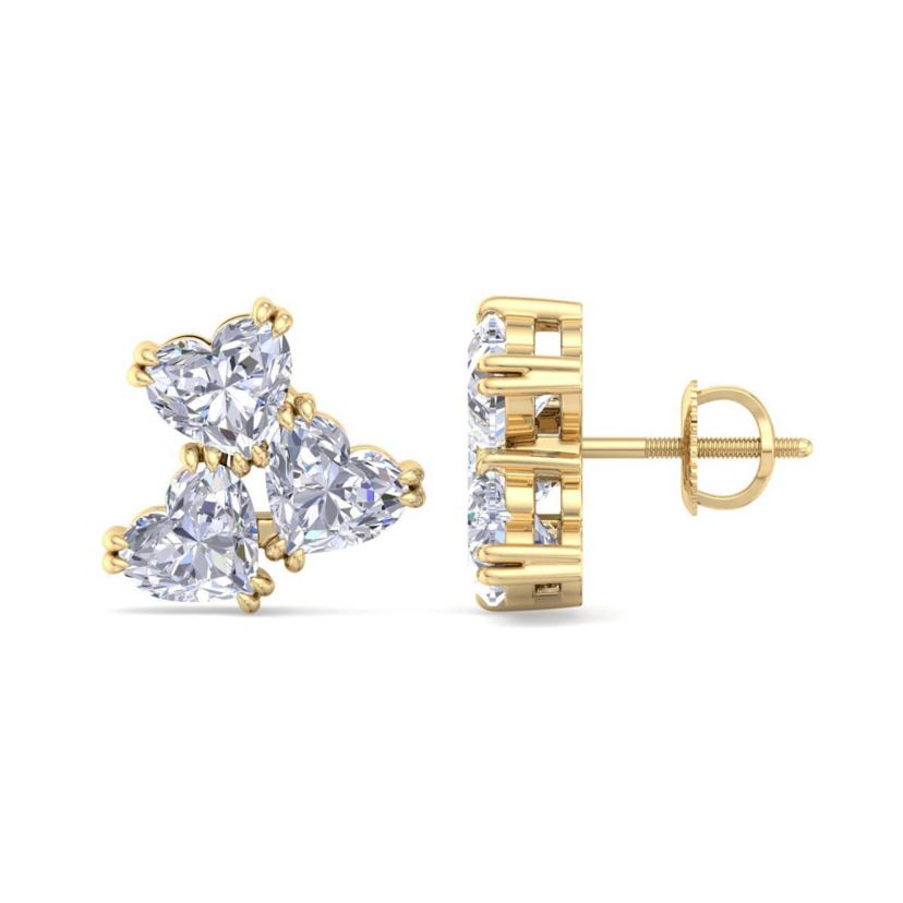 Lab Created 3 Carat Lab Grown Diamond Cluster Stud Earrings Available In 14 Karat White Or Yellow Gold, Heart