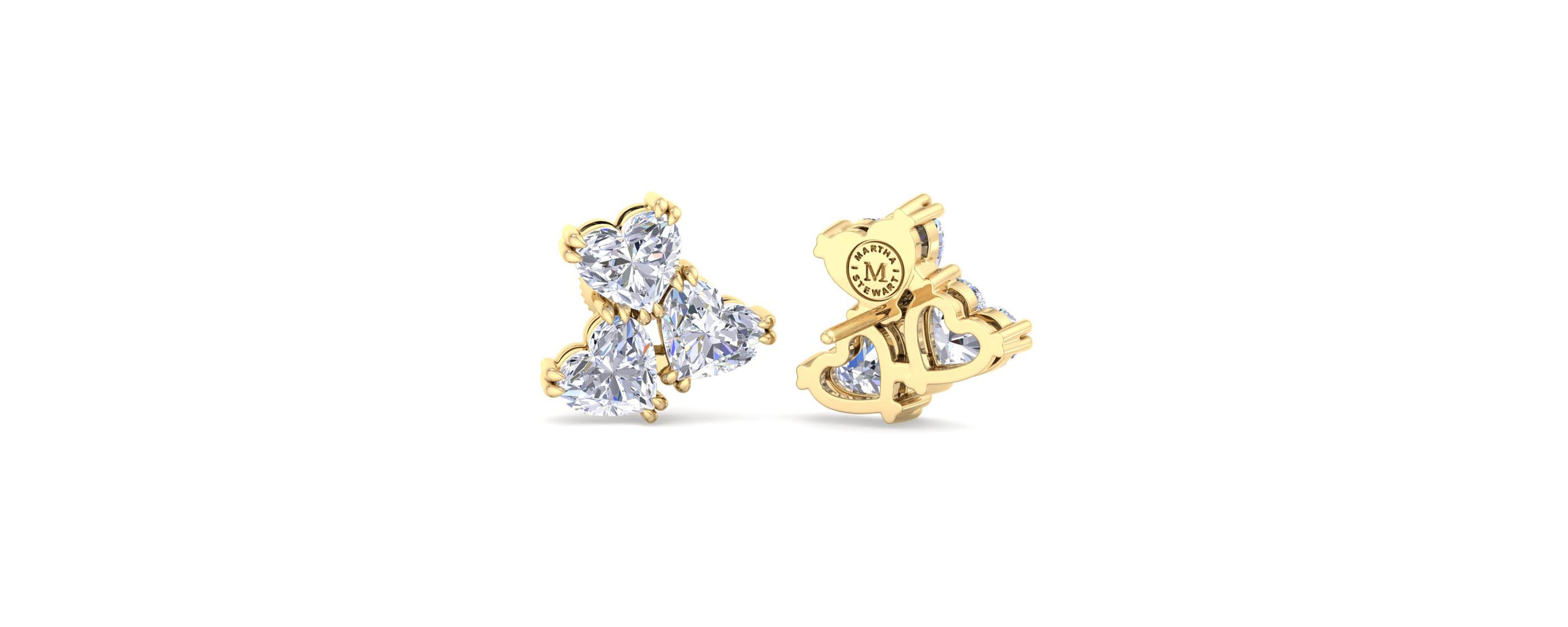 Lab Created 3 Carat Lab Grown Diamond Cluster Stud Earrings Available In 14 Karat White Or Yellow Gold, Heart