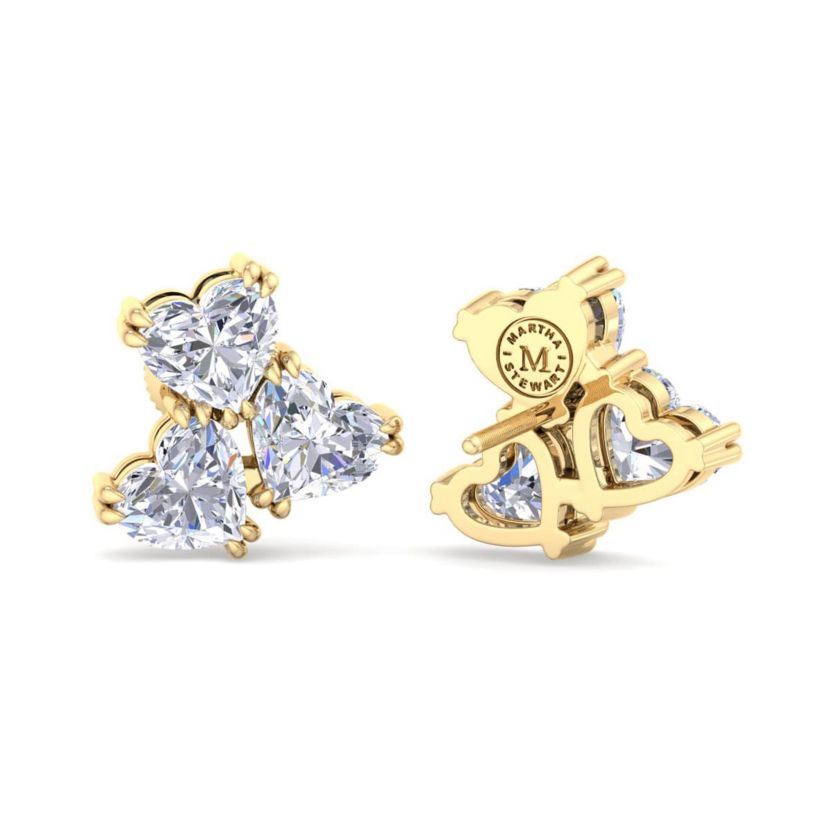 Lab Created 3 Carat Lab Grown Diamond Cluster Stud Earrings Available In 14 Karat White Or Yellow Gold, Heart