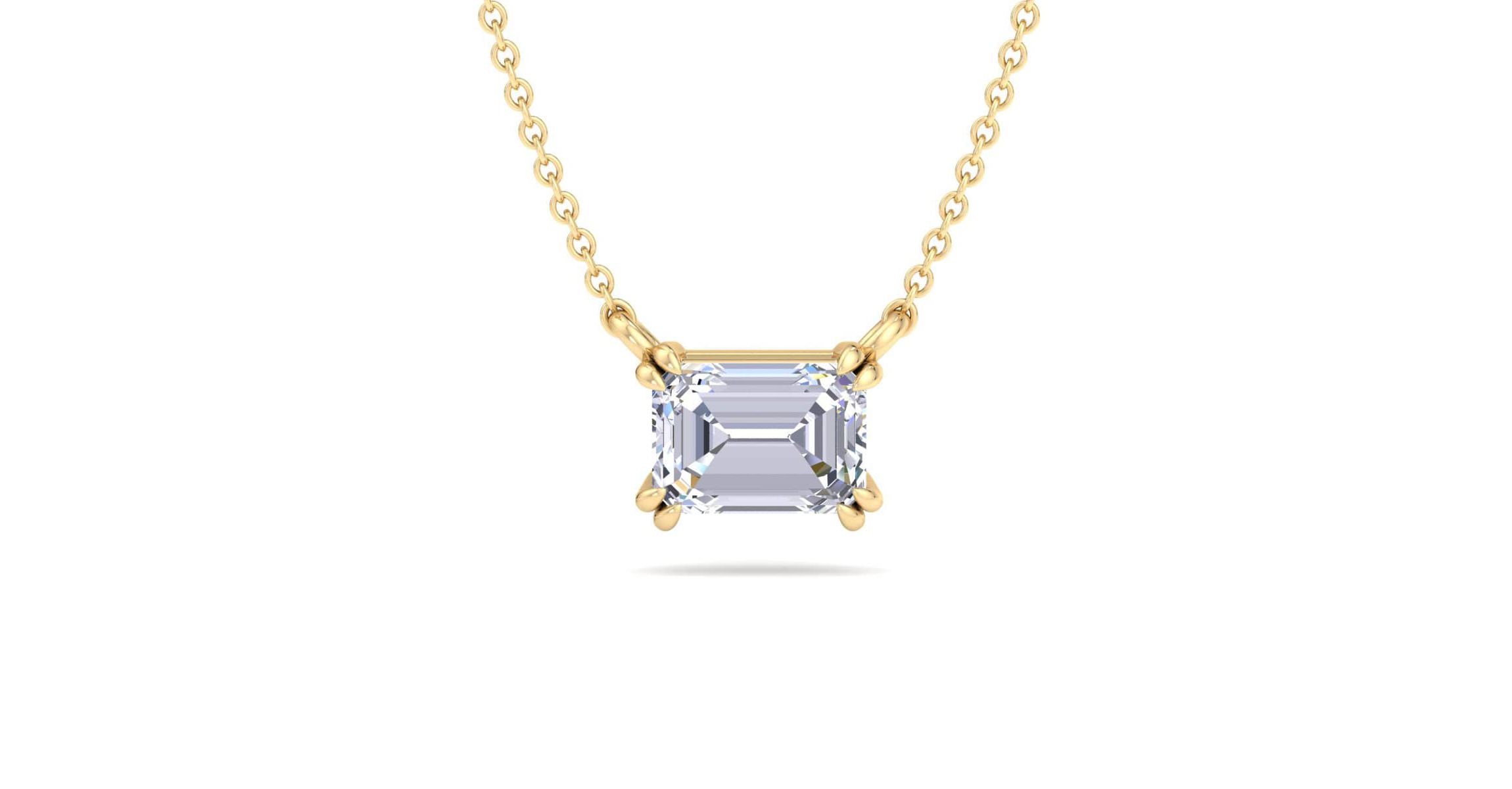 Lab Created 2 Carat Emerald Cut Lab Grown Diamond Solitaire Necklace Available In 14K White and Yellow Gold