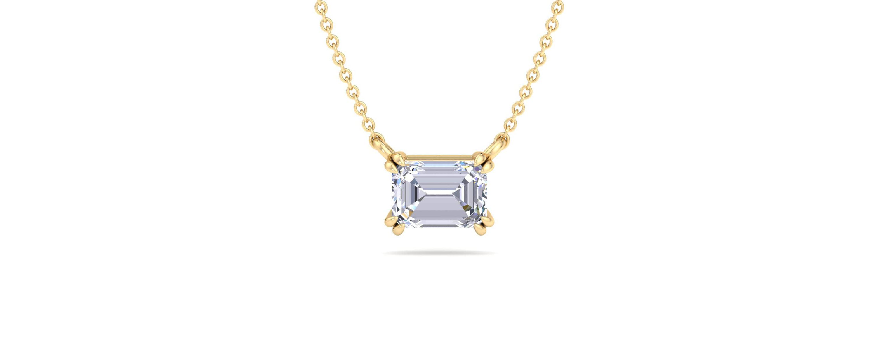 Lab Created 2 Carat Emerald Cut Lab Grown Diamond Solitaire Necklace Available In 14K White and Yellow Gold