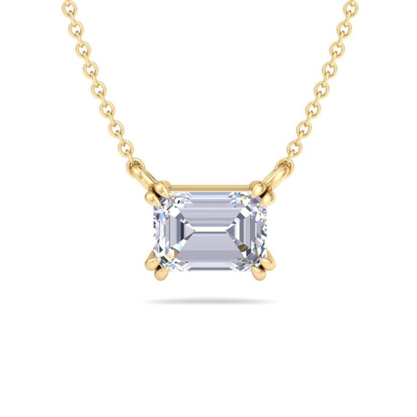 Lab Created 2 Carat Emerald Cut Lab Grown Diamond Solitaire Necklace Available In 14K White and Yellow Gold