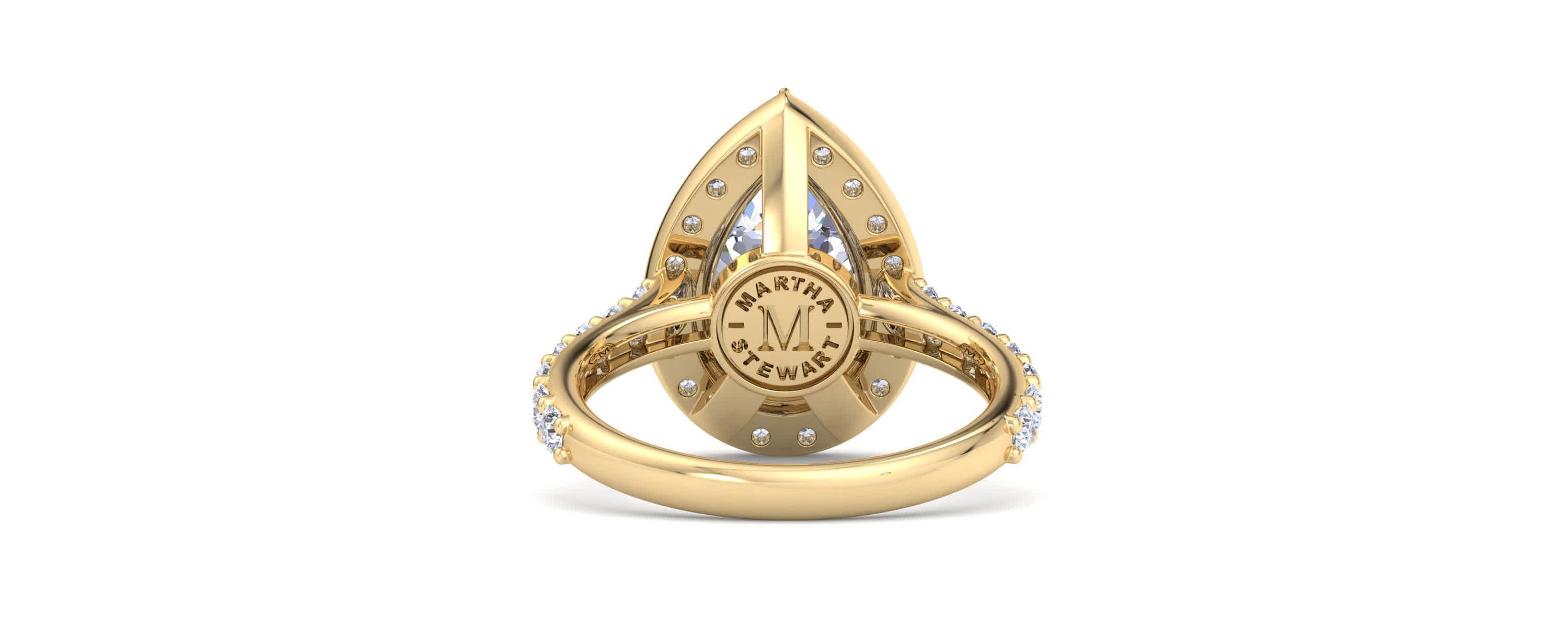 Lab Created 4 Carat Pear Shape Lab Grown Diamond Halo Engagement Ring Available in 14K White and Yellow Gold