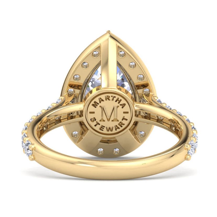 Lab Created 4 Carat Pear Shape Lab Grown Diamond Halo Engagement Ring Available in 14K White and Yellow Gold