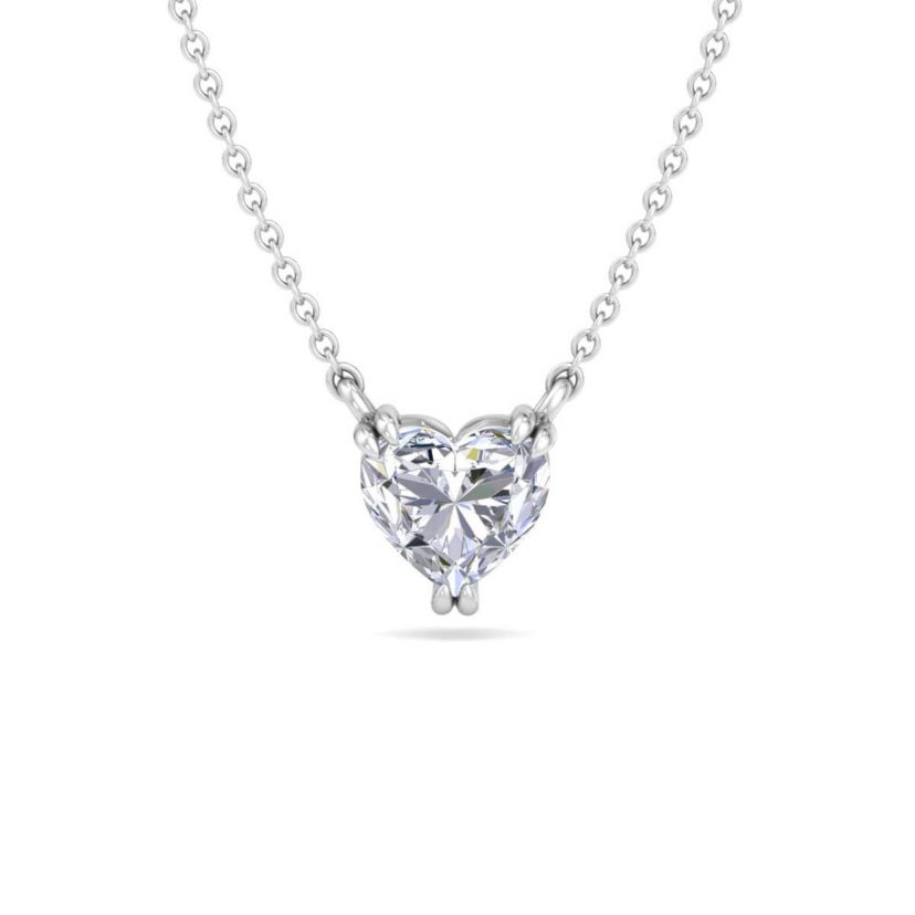 Lab Created 1 Carat Heart Shape Lab Grown Diamond Solitaire Necklace Available In 14K White and Yellow Gold