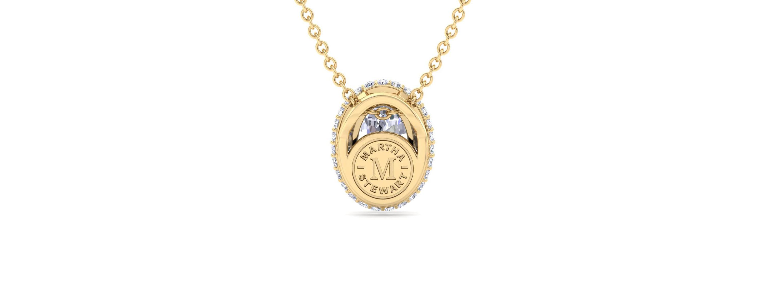 Lab Created 2 1/4 Carat Oval Shape Lab Grown Diamond Halo Necklace Available In 14K White and Yellow Gold