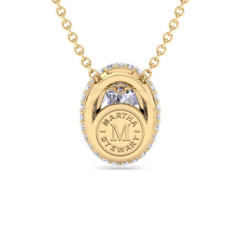 Lab Created 2 1/4 Carat Oval Shape Lab Grown Diamond Halo Necklace Available In 14K White and Yellow Gold