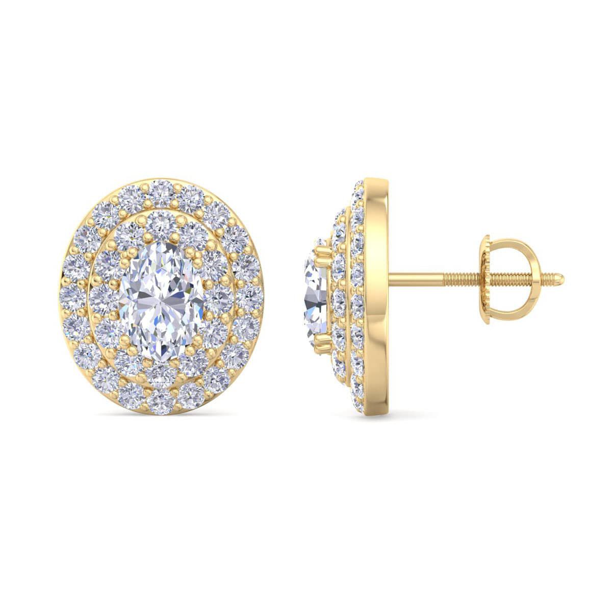 Lab Created 4 Carat Oval Shape Lab Grown Diamond Halo Stud Earrings Available In 14 Karat White Or Yellow Gold