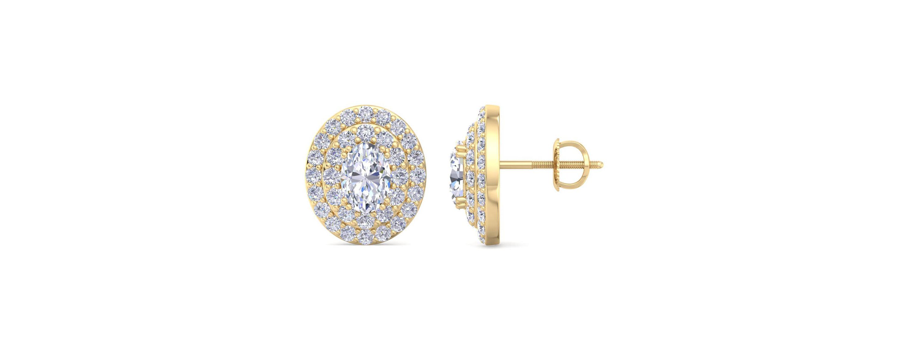 Lab Created 4 Carat Oval Shape Lab Grown Diamond Halo Stud Earrings Available In 14 Karat White Or Yellow Gold