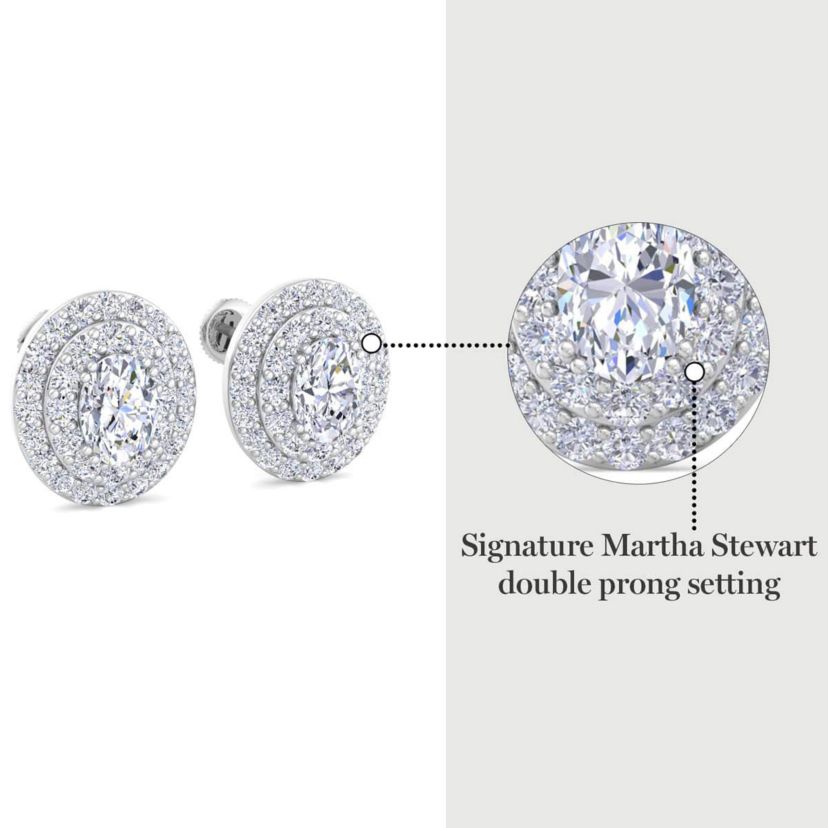 Lab Created 4 Carat Oval Shape Lab Grown Diamond Halo Stud Earrings Available In 14 Karat White Or Yellow Gold