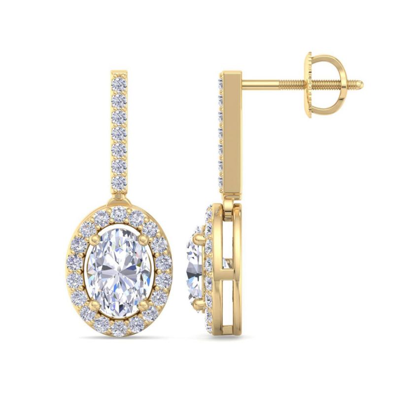Lab Created 2 1/2 Carat Oval Shape Lab Grown Diamond Drop Earrings Available In 14 Karat White Or Yellow Gold