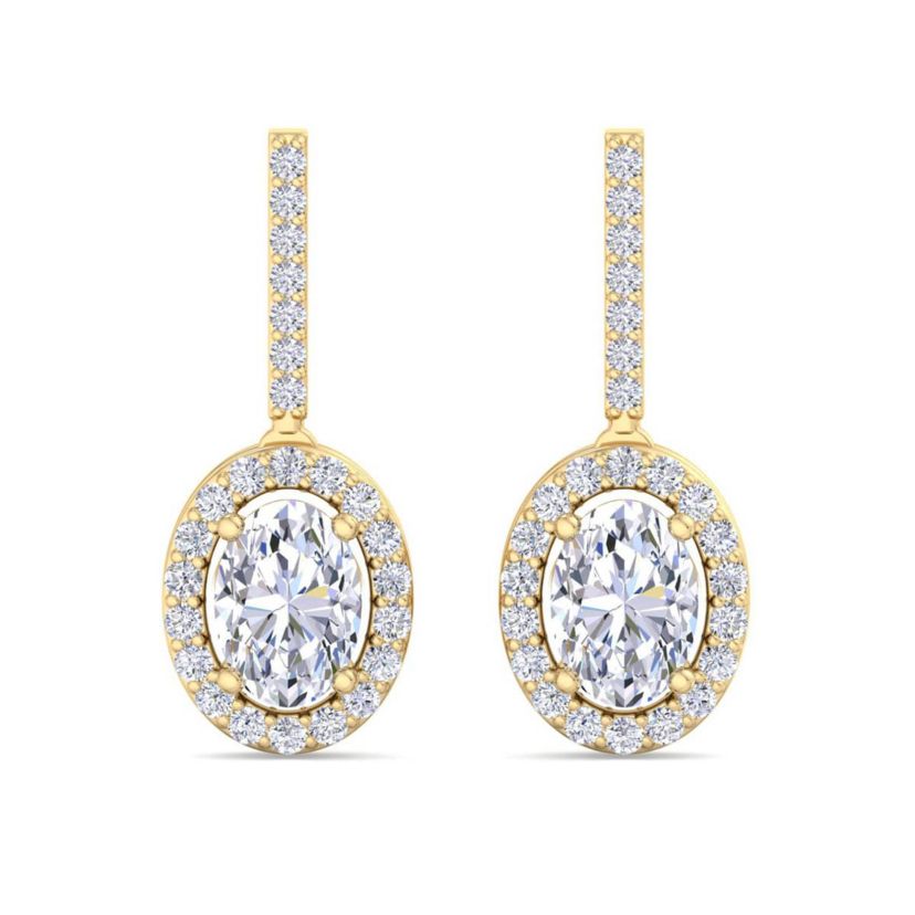 Lab Created 2 1/2 Carat Oval Shape Lab Grown Diamond Drop Earrings Available In 14 Karat White Or Yellow Gold
