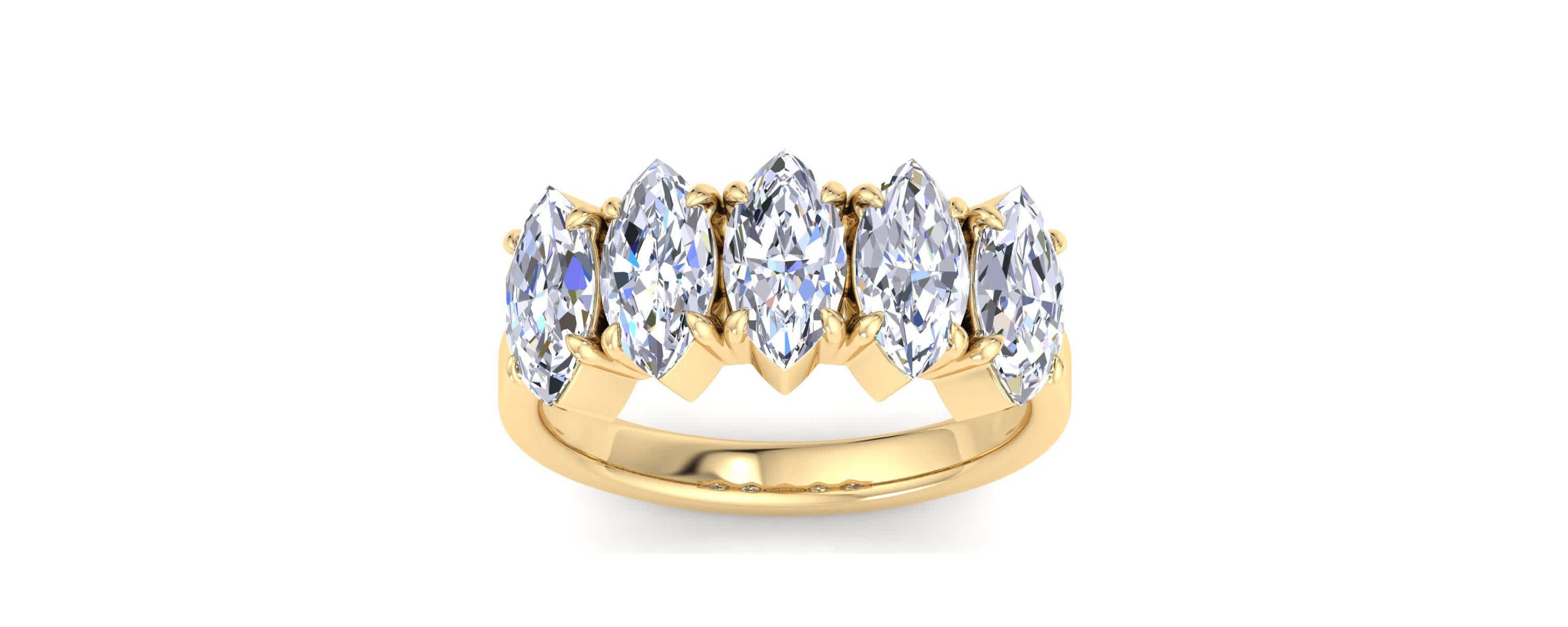 Lab Created 3 Carat Marquise Shape Lab Grown Diamond Five Stone Engagement Ring Available in 14K White and Yellow Gold