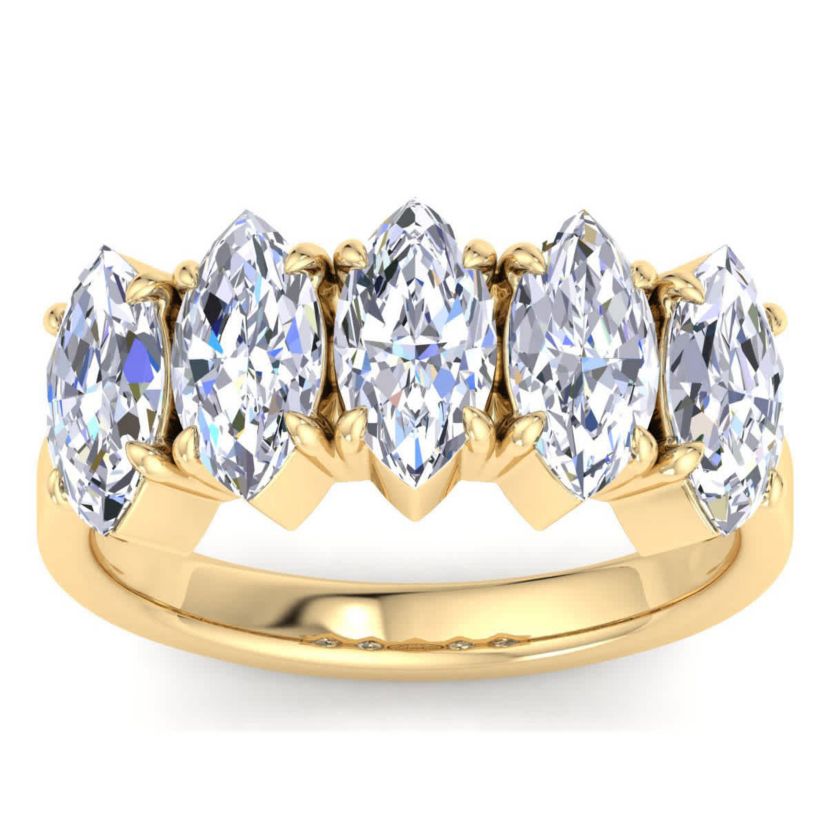 Lab Created 3 Carat Marquise Shape Lab Grown Diamond Five Stone Engagement Ring Available in 14K White and Yellow Gold