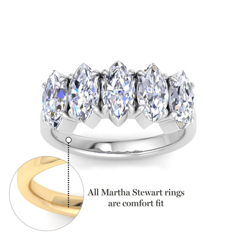 Lab Created 3 Carat Marquise Shape Lab Grown Diamond Five Stone Engagement Ring Available in 14K White and Yellow Gold
