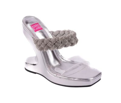 Ashley Kahen Women's Melrose Metallic Square Toe Wedge Microstones Band, Silver, 12M